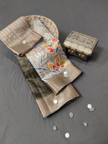 Mystic Lotus Nightfall Handloom Jacquard Border Tussar Saree JQ2 Geetha Creation